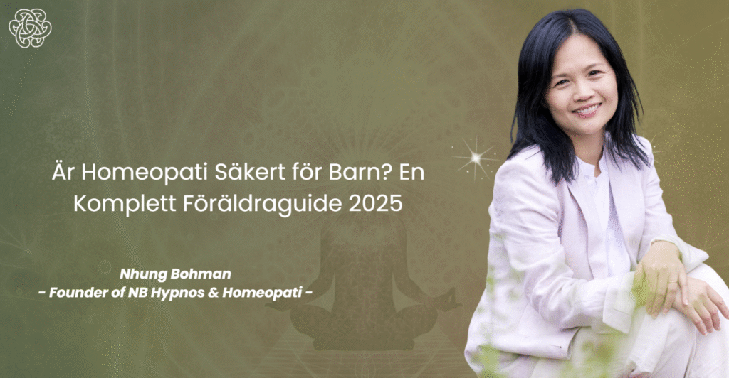 Är homeopati säkert för barn? Illustration som visar en trygg och naturlig behandling där föräldrar utforskar homeopati som ett komplement för barns hälsa och välbefinnande.